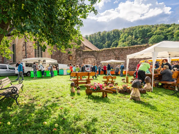 Stalls at the farmers' market at the Buch monastery in Leisnig