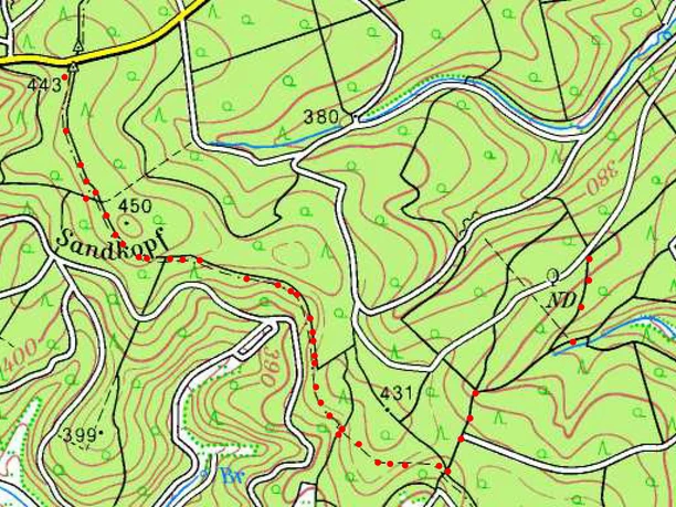 Grenzsteinpfad mit Punkten an Steinstandorten