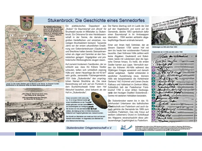Stukenbrocker Stele 1.jpg Informationsschrift zur Geschichte des Stukenbrocker Senneföhrtes mit Karten- und Fotomaterial.