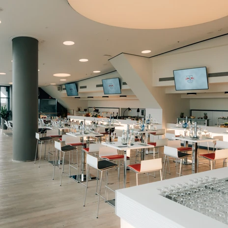 Rathausblick meeting room at the event venue Red Bull Arena | Leipzig Convention Bureau Rathausblick meeting room with banquet style seating at the event venue Red Bull Arena - presented by Leipzig Convention Bureau
