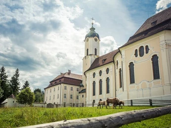 Wieskirche Abenteuer Alpenstrasse, bayrische Alpenstrasse vom Königsee bis Bodensee,
Wallfahrtskirche Wieskirche, bei Steingaden