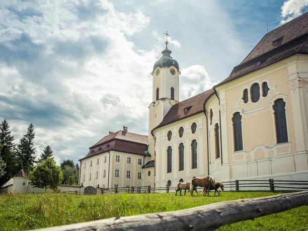 Wieskirche Abenteuer Alpenstrasse, bayrische Alpenstrasse vom Königsee bis Bodensee,
Wallfahrtskirche Wieskirche, bei Steingaden