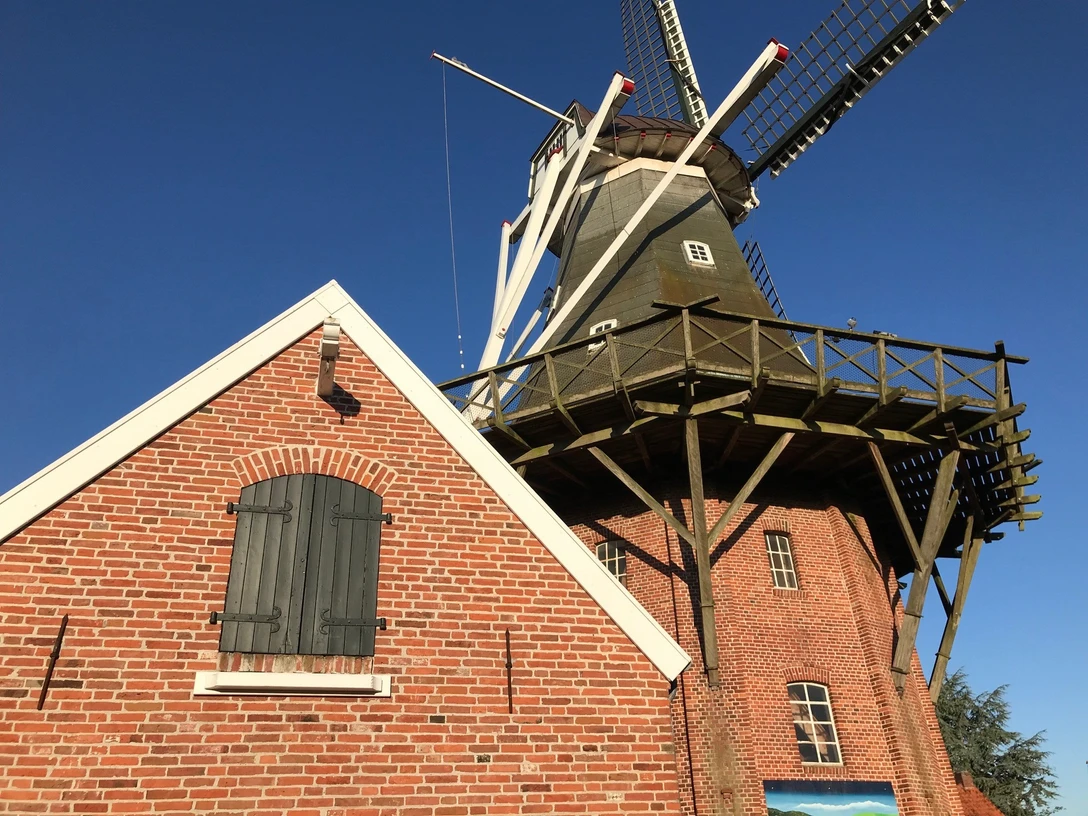 Mühle Rysum Mühle, blauer Himmel, Gallerieholländer