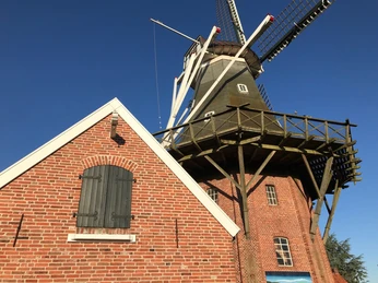 Mühle Rysum Mühle, blauer Himmel, Gallerieholländer