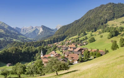 Diemtigen Dorf im Sommer Diemtigen Dorfansicht im Sommer