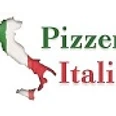 Logo der Pizzeria Italia mit Umriss Italiens in den Farben Grün, Weiß und Rot daneben Schriftzug.