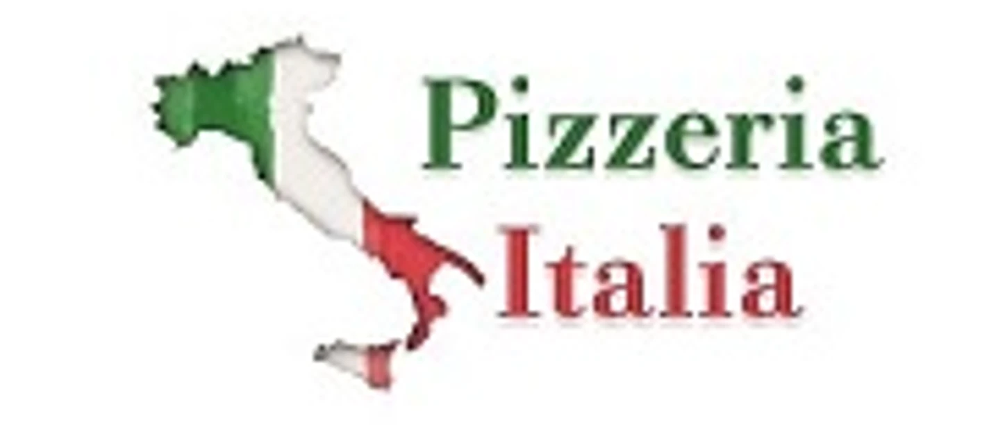 Pizzeria_Italia Logo der Pizzeria Italia mit Umriss Italiens in den Farben Grün, Weiß und Rot daneben Schriftzug.