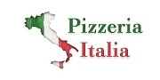 Pizzeria_Italia Logo der Pizzeria Italia mit Umriss Italiens in den Farben Grün, Weiß und Rot daneben Schriftzug.