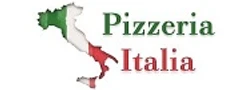 Pizzeria_Italia Logo der Pizzeria Italia mit Umriss Italiens in den Farben Grün, Weiß und Rot daneben Schriftzug.