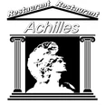 Logo des Restaurant Achilles mit antiker Säule, griechischem Schriftzug und Profil einer Statue.