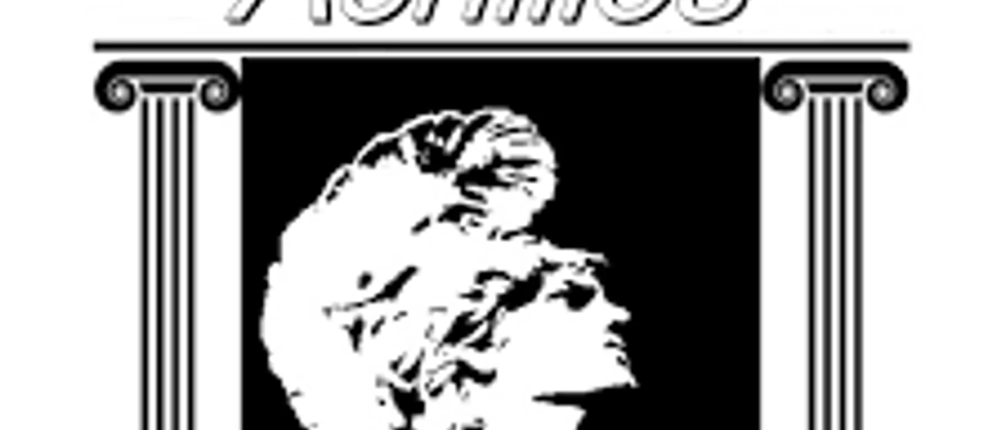 Logo des Restaurant Achilles mit antiker Säule, griechischem Schriftzug und Profil einer Statue.