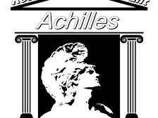 Logo des Restaurant Achilles mit antiker Säule, griechischem Schriftzug und Profil einer Statue.