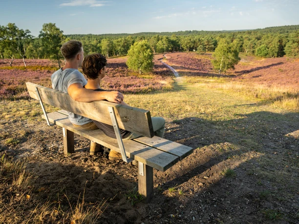 Rast bei der Wanderung auf dem Brunsberg Break during the hike on the hiking trail on the Brunsberg near Sprötze