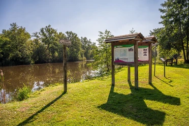 Information boards about the hiking trail at the hiking parking lot in Hermannsburg