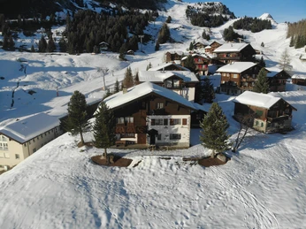 Ansicht Haus Schönegg von vorne Vogelperspektive