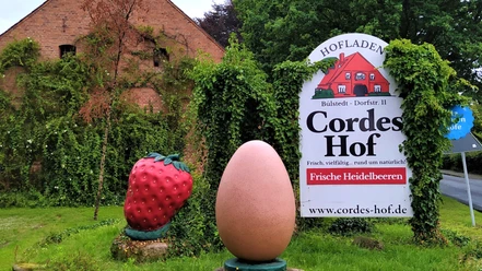 Hinweisschild an der Straße zu Cordes Hof in Bülstedt Hinweisschild an der Straße zu Cordes Hof in Bülstedt