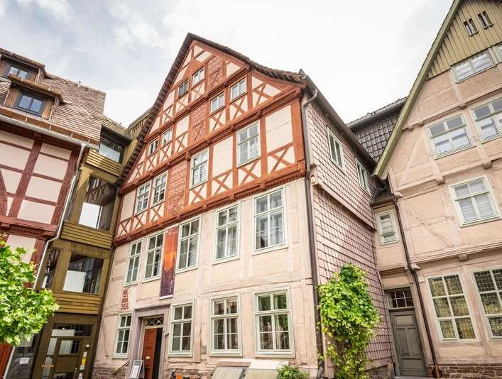 Fachwerkfassade des Forum Jacob PinsHalf-timbered façade of the Forum Jacob Pins