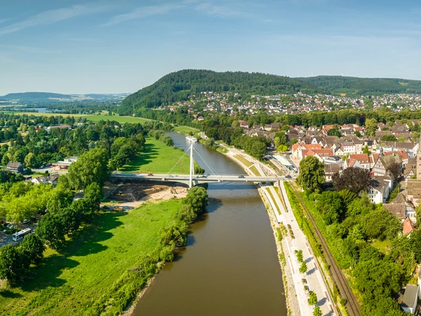 Aerial view of the Weser with bridge