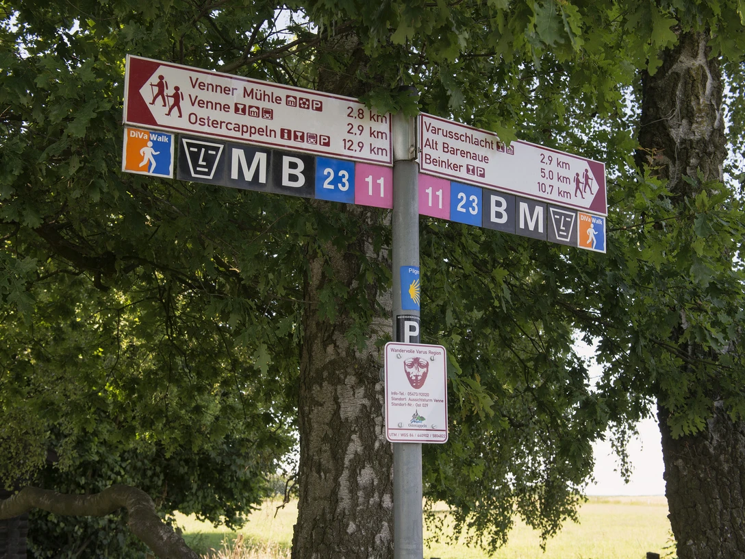 Wegweiser Wanderwege am Venner Aussichtsturm im Osnabrücker Land