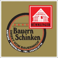 Schinkenhof Nieters Logo des Schinkenhof Nieters mit rotem Hümlinger-Siegel und Schriftzug Bauernschinken.