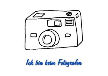 Luftsportverein Lingen e.V. Schwarz-weiße Grafik einer Kamera mit der Beschriftung Ich bin beim Fotografen.