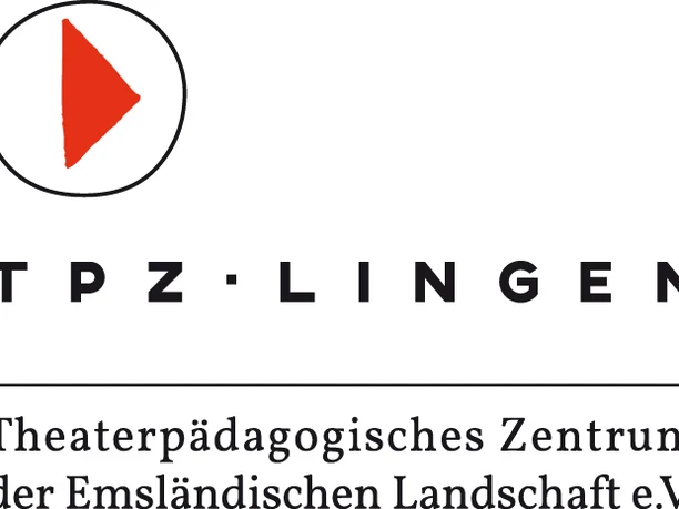 Logo des Theaterpädagogischen Zentrums Lingen mit rotem Dreieckssymbol in schwarzem Kreis.