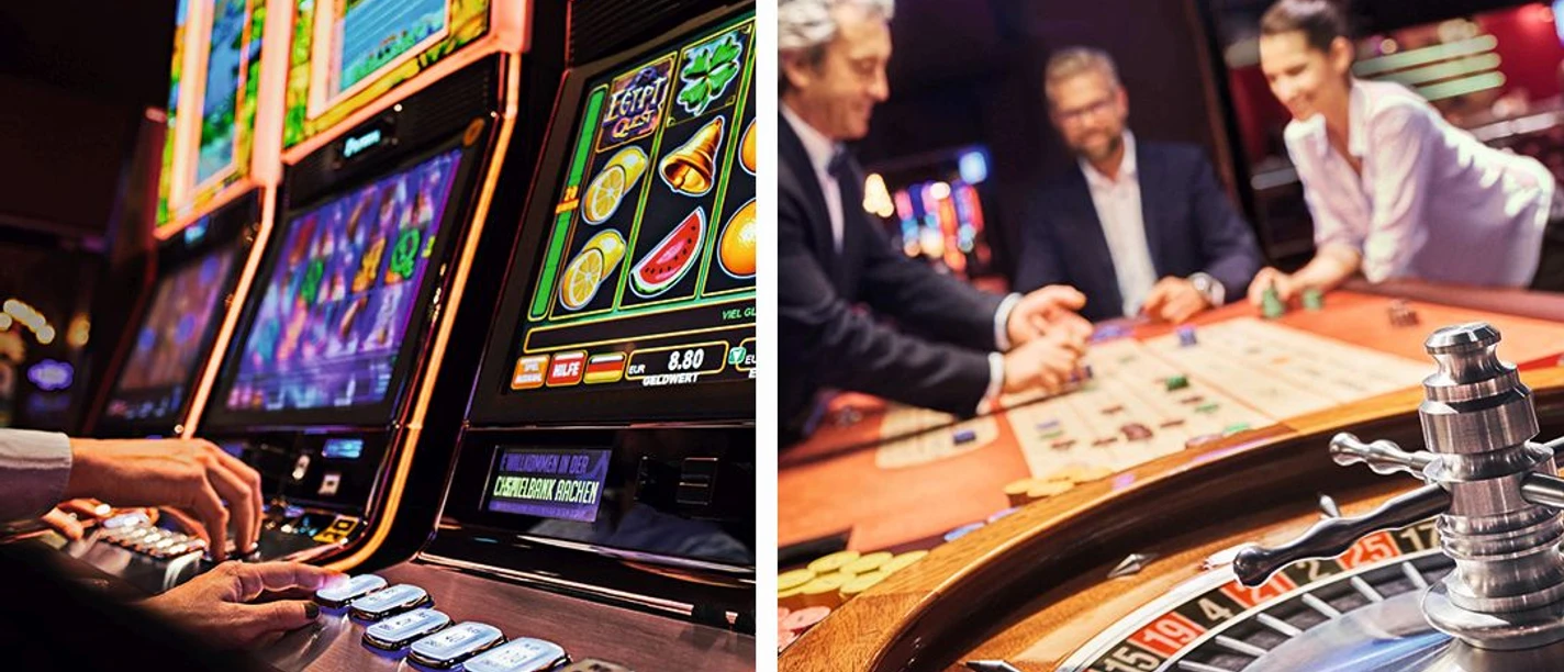 Spielbank Aachen Spielbank mit modernen Automaten und einem eleganten Roulettetisch.