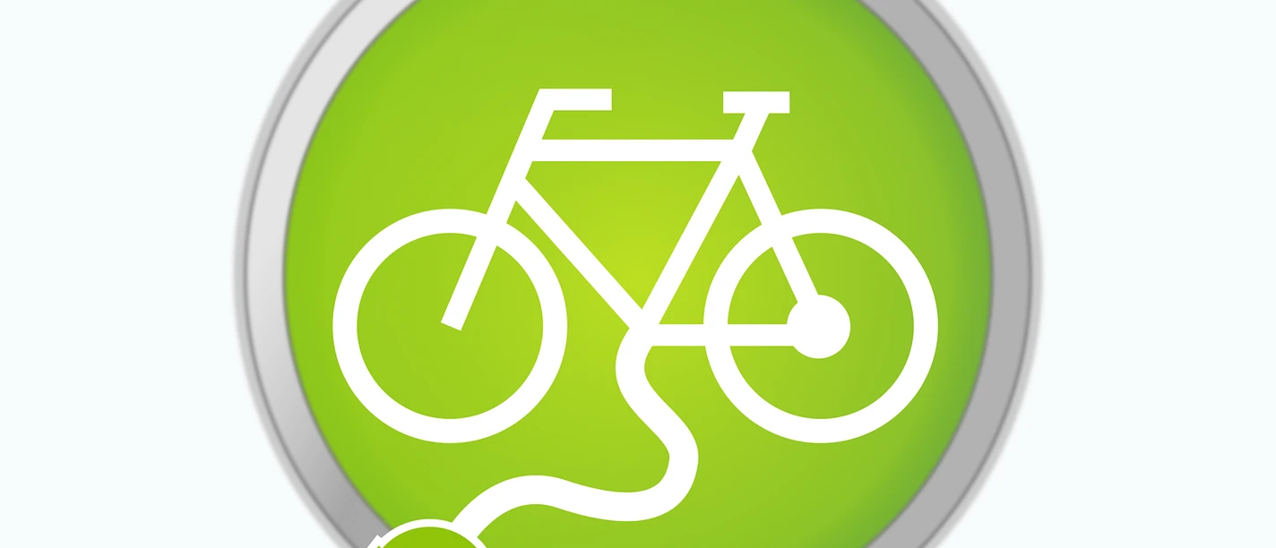 e-bike-ladestation Grünes Icon mit einem Fahrrad und einem Stecker, das auf E-Bike-Verleih hinweist.