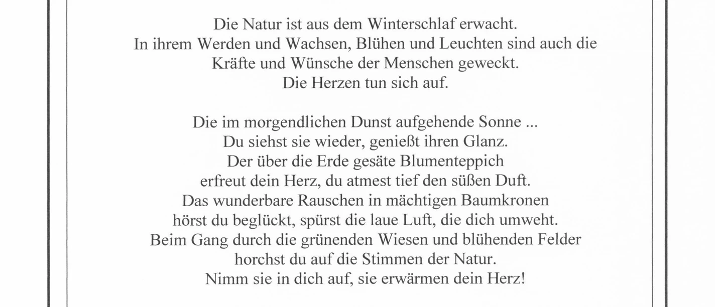 Lesestation 5 Lesestation 5 auf dem literarischen Wanderweg mit Gedicht "Frühling und Liebe" von Ruth Welsch.