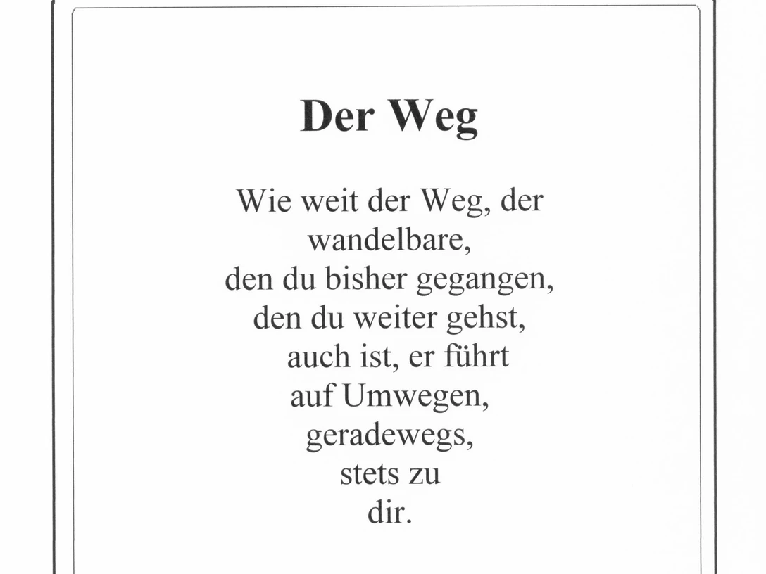 Lesestation 4 auf dem Literarischen Wanderweg zeigt ein Zitat von Ursula Adam über Lebenswege.