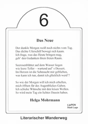 Lesestation 6 Literarische Lesestation mit einem Gedicht von Helga Mohrmann auf dem Literarischen Wanderweg.