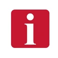Weißes Informationssymbol auf rotem Hintergrund, repräsentiert einen Informationsschalter in öffentlichen Orten.