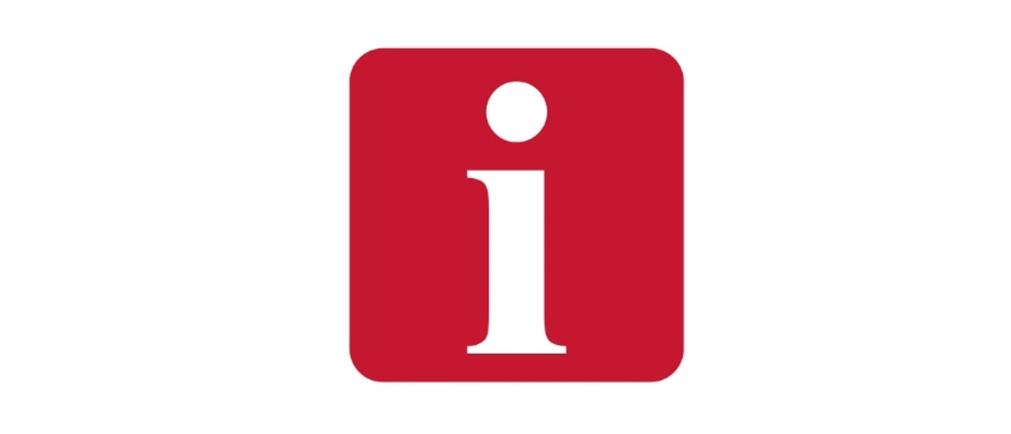 i-Punkt Weißes Informationssymbol auf rotem Hintergrund, repräsentiert einen Informationsschalter in öffentlichen Orten.