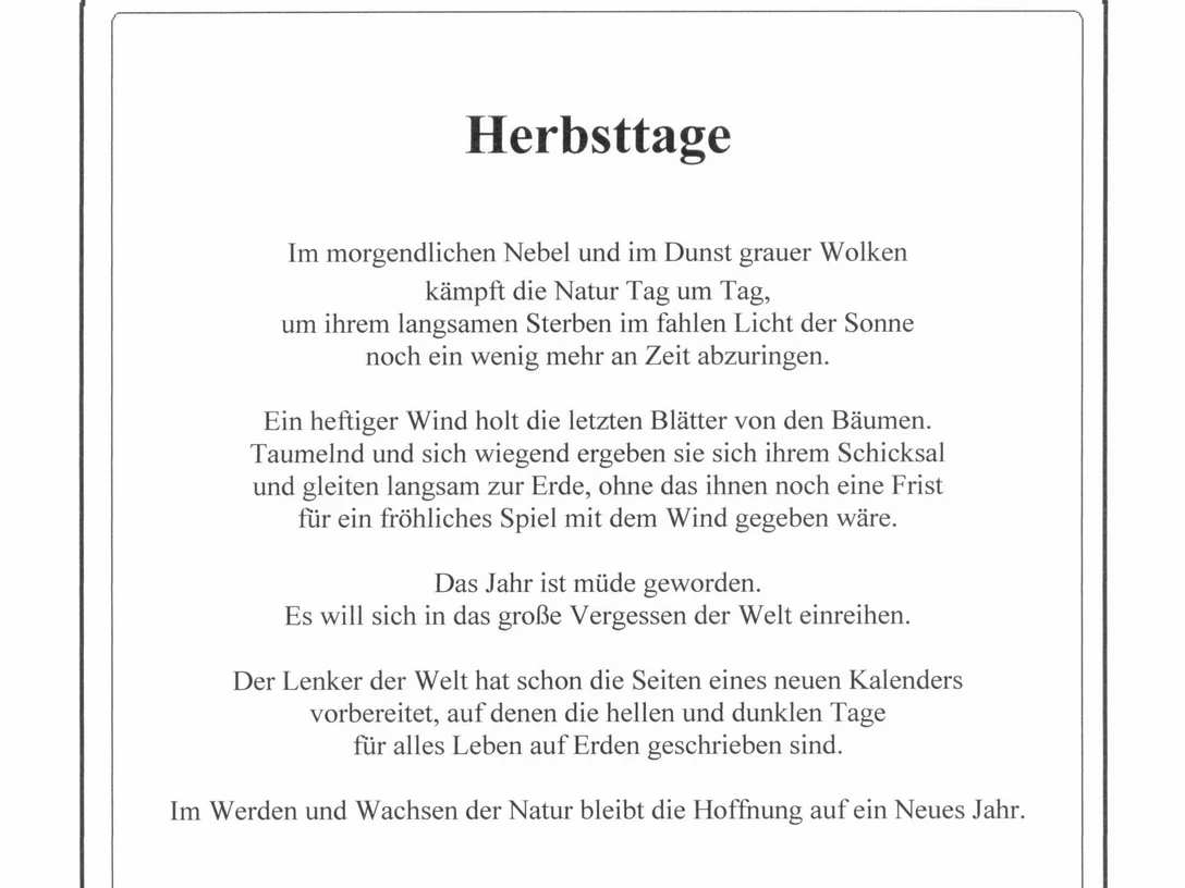 Lesestation 15 Literatur-Tafel mit Text vom Herbst, Teil eines literarischen Wanderwegs, verfasst von Ruth Welsch.
