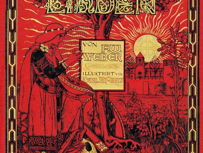 Prachtband von 1894 Entdecke die kunstvoll illustrierte, rote Buchverzierung von "Dreizehnlinden" aus dem Jahr 1894.