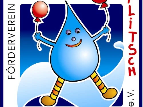 Logo Freibadverein "Plitsch" Freundliches Logo des Fördervereins Freibad Schieder-Schwalenberg, zeigt Wasserfigur mit Luftballons.