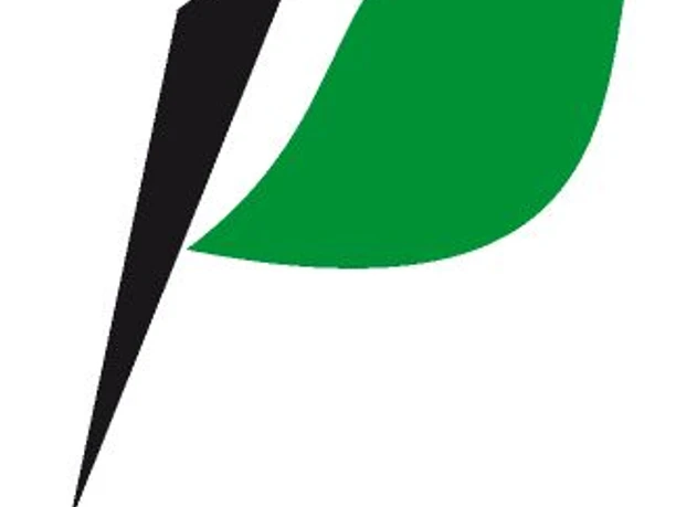 Wegmarkierung Erlesene Natur Stilisierte Wegmarkierung mit grünem Blatt und schwarzem Stiel, markant auf weißem Hintergrund.