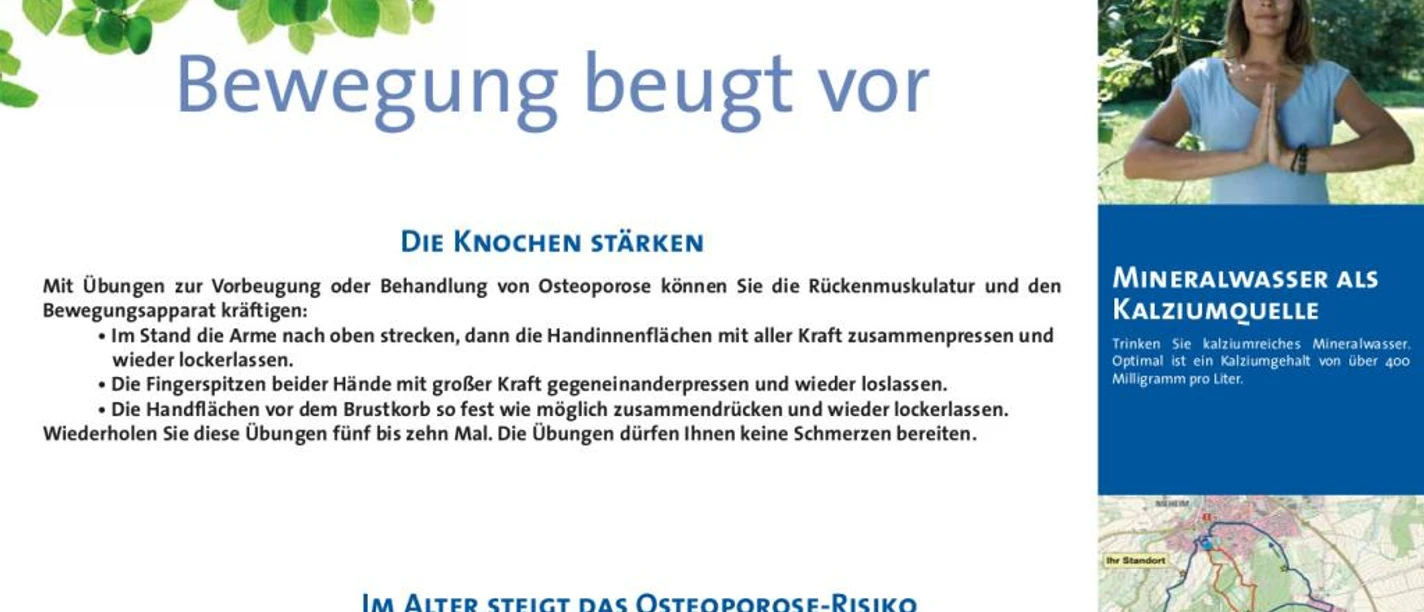 VitalWanderWelt Wanderweg Klunsberg - Bewegung beugt vor Informationstafel des VitalWanderWelt-Wanderwegs Klunsberg zur Osteoporose-Prävention und Bewegung.