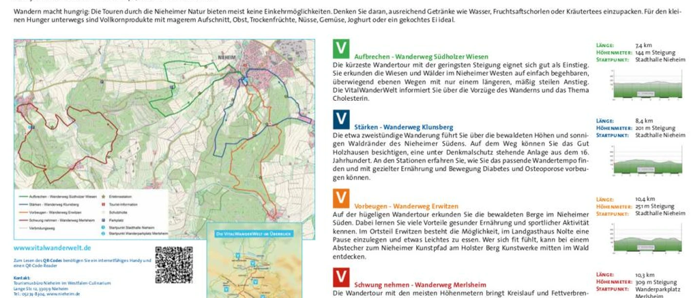VitalWanderWelt Portaltafel Nieheim Informationstafel zu Wanderwegen in Nieheim, zeigt detaillierte Karten, Routen und Wanderhinweise.