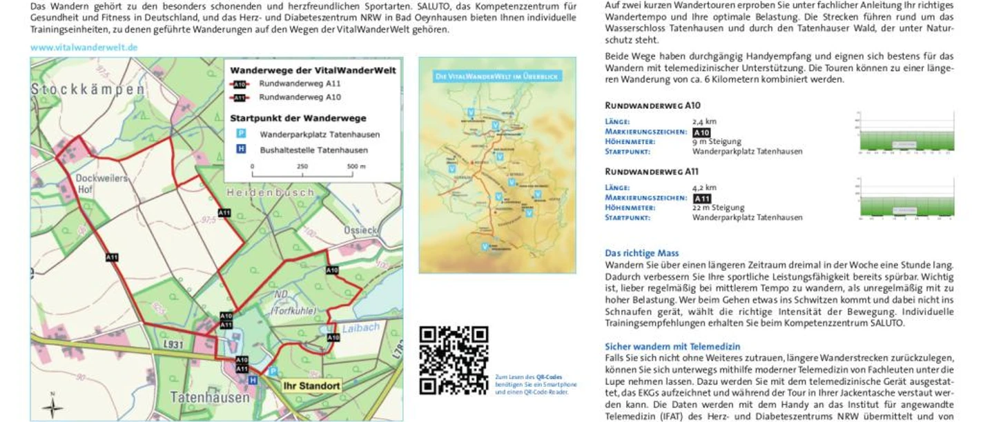 Informationsreiche Portaltafel der VitalWanderWelt in Halle mit Übersichtskarten und Wandertipps.