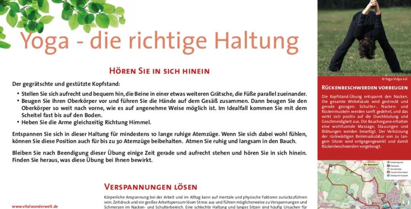 VitalWanderWelt Wanderweg Maßbruch - Yoga - die richtige Haltung Wanderweg Maßbruch für Yoga-Übungen mit Infos zur Körperhaltung und Entspannung.