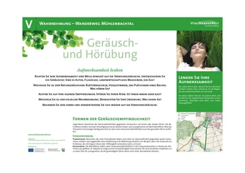 VitalWanderWelt Wanderweg Mühlenbachtal - Aufmerksamkeit lenken Beschreibung eines Wegweisers mit Informationen zum VitalWanderWelt Wanderweg Mühlenbachtal.