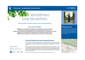 VitalWanderWelt Wanderung Wiehenturm - Versöhnen und Verzeihen Wanderwegplakat beim Wiehenturm mit Themen zu Vergebung und Reflexion, inklusive Zitat von J. Ringelnatz.
