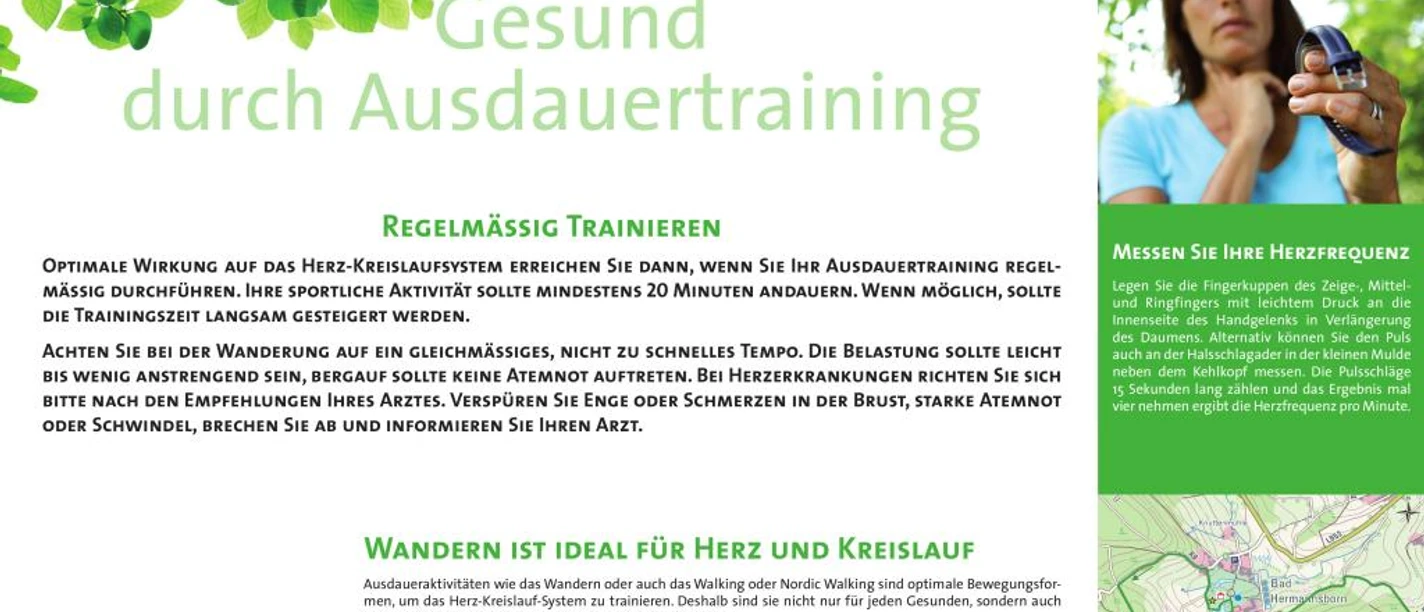 VitalWanderWelt Wanderweg Bad Hermannsborn - Gesund durch Ausdauertraining Wanderweg Bad Hermannsborn unterstützt Ausdauertraining durch sanfte Belastung und Herz-Kreislauf-Stärkung.