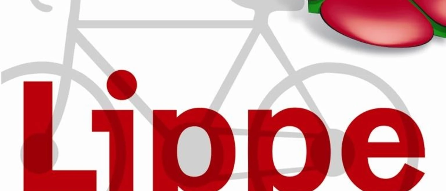 RadService-Station Logo der RadService-Station Lippe mit roter Blume, gelbem Kreis und grauem Fahrrad im Hintergrund.