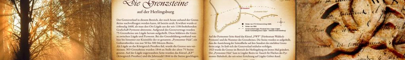 Bankrücken "Grenzsteine" Die Tafel erläutert die historischen Grenzsteine am Heiligenberg mit Karte und Informationen.