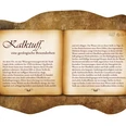 Buchrücke "Kalktuff" Geöffneter Buchrücken mit historischem Text über "Kalktuff" als geologische Besonderheit.