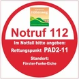 Rettungspunkt PAD2-11: Förster-Funke-Eiche Rettungspunkt PAD2-11 an der Förster-Funke-Eiche für Notfälle am Paderborner Höhenweg.