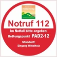 Rettungspunkt PAD2-12: Eingang Mittelholz Notrufstelle PAD2-12 mit Notrufnummer 112, markiert den Eingang Mittelholz am Paderborner Höhenweg.