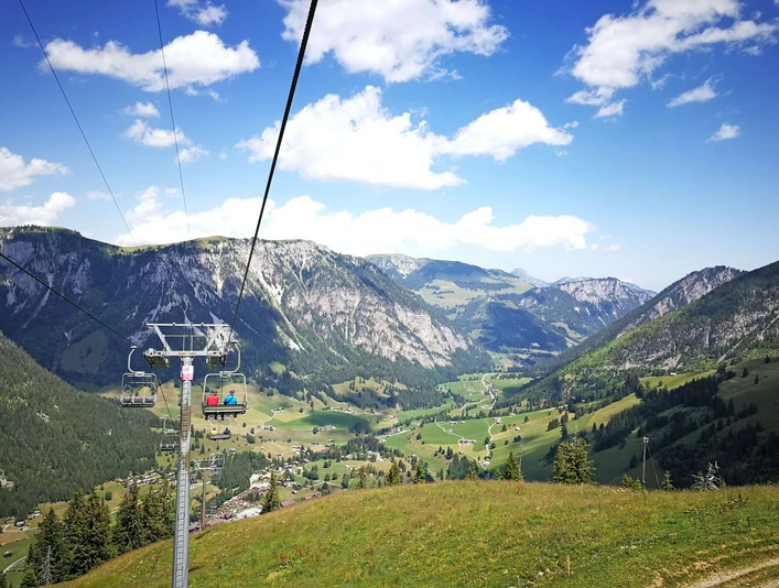 Grimmialp chairlift in operation summer and winter